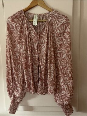 Anthropologie Dusty Pink & White Floral Peasant Blouse